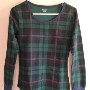Cute Ladies top by OLD NAVY Size Small  Green plaid with long sleeves.